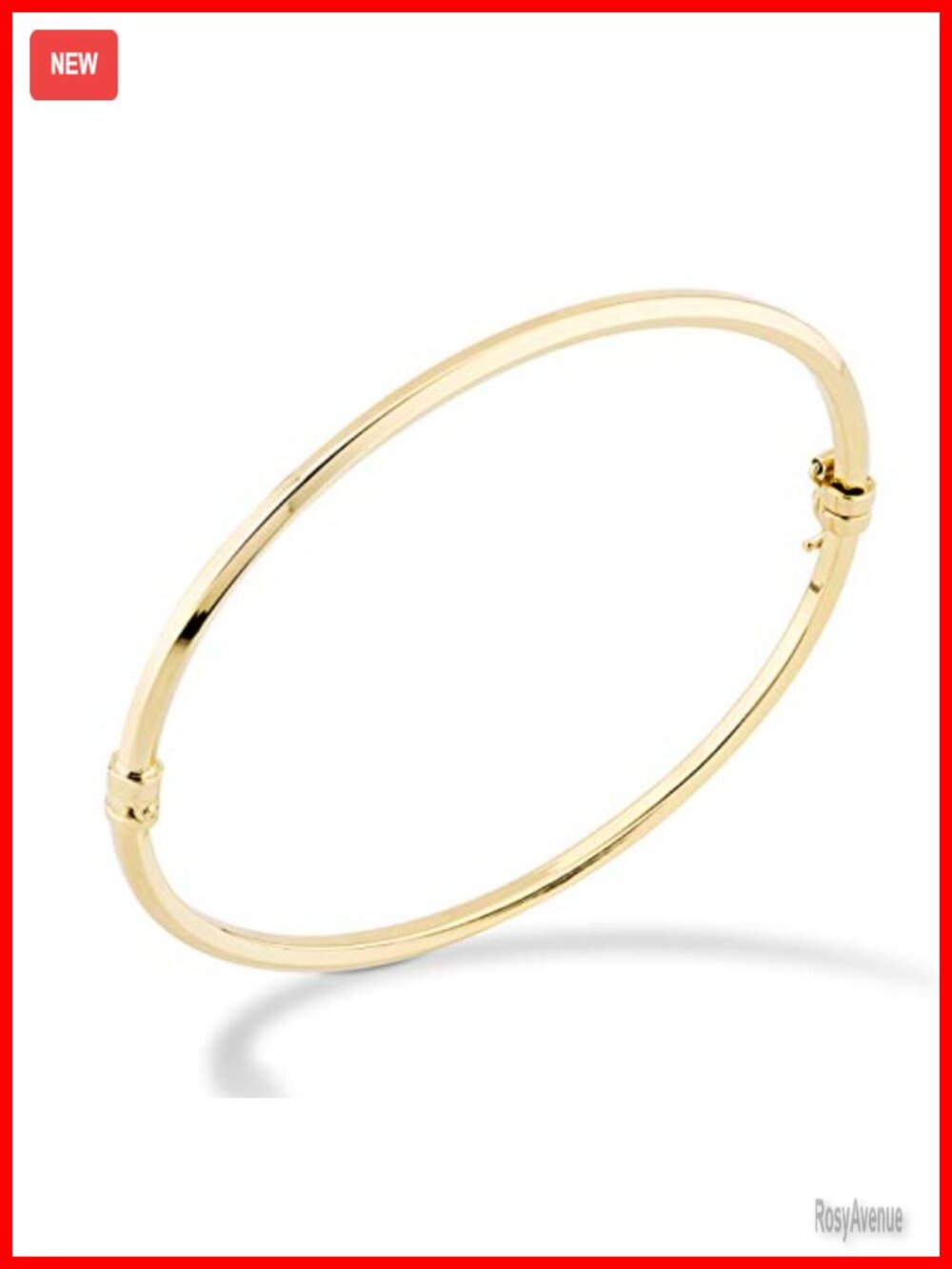 18K Gold Plated 925 Sterling Silver Italian Oval Hinged Bangle Bracelet